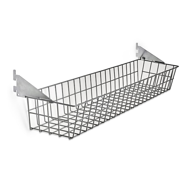 Triton Products Wire Basket W/ Lock-On Hanging Brackets, Epoxy Coated Steel, Gray, 31" W x 4" H x 6-1/2" D 1715 - main